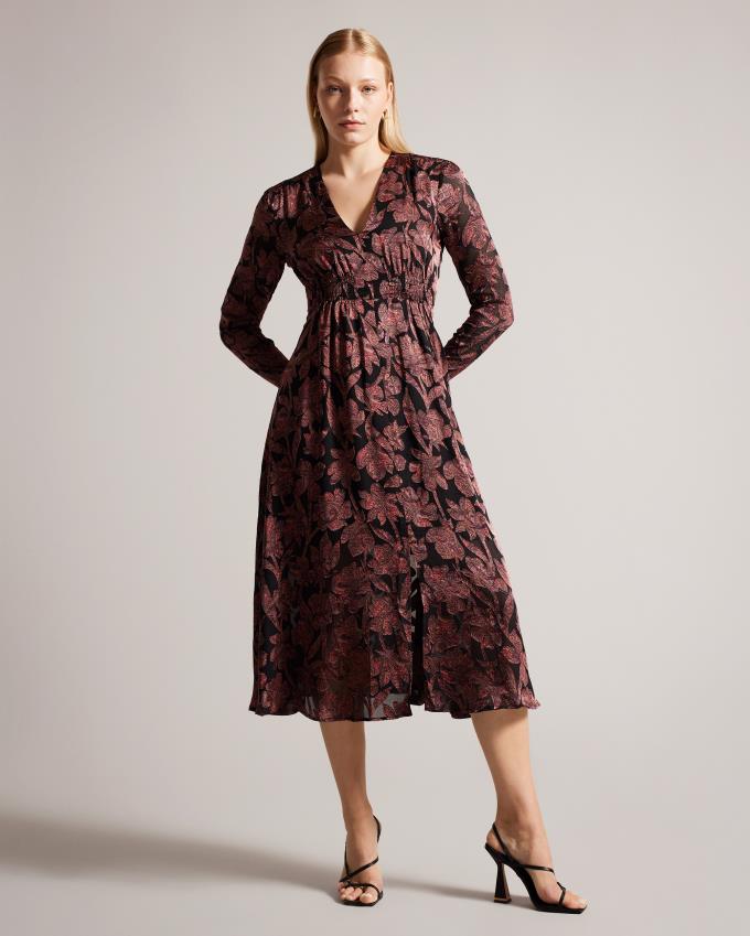 Peignoir Ted Baker Satin Paisley Midi Noir Femme | AMN-80907306